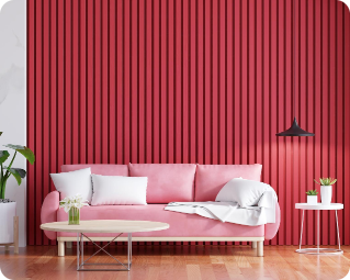 Pink modern lounge with slatted wall